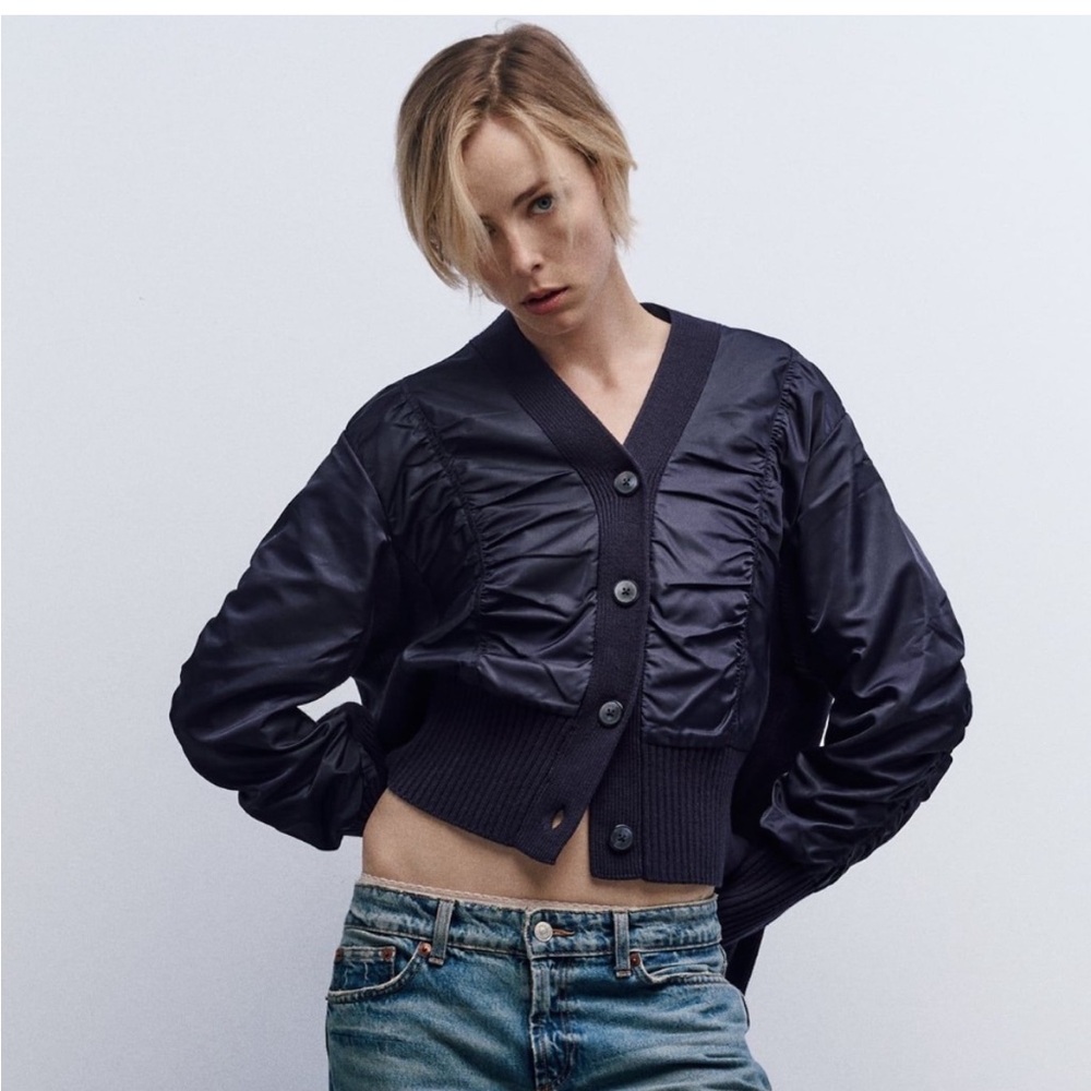 Zara combination knit cardigan xs navy